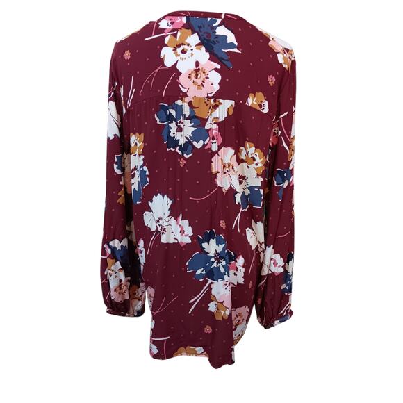 NEW OLD NAVY Burgundy Floral Boho Peasant Top Blouse Tunic Large Flowy Tucks - Picture 9 of 9